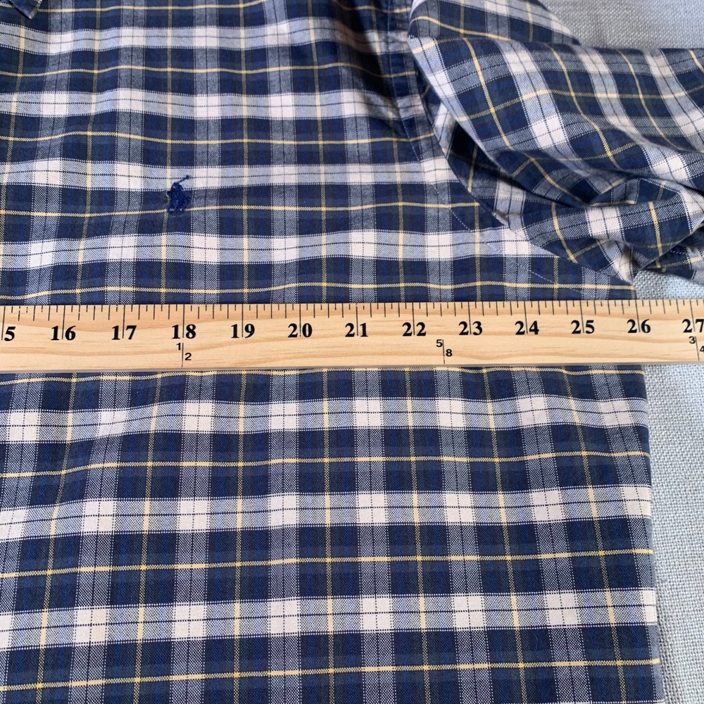 Ralph Lauren Mens XXL Plaid Button Down Shirt Navy Blue White Yellow Cotton - Picture 4 of 10